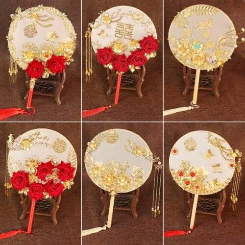 Wedding round silk fan Chinese style Xiuhe clothing bride circular fan Chinese style Photo Props wedding fan double sided fan