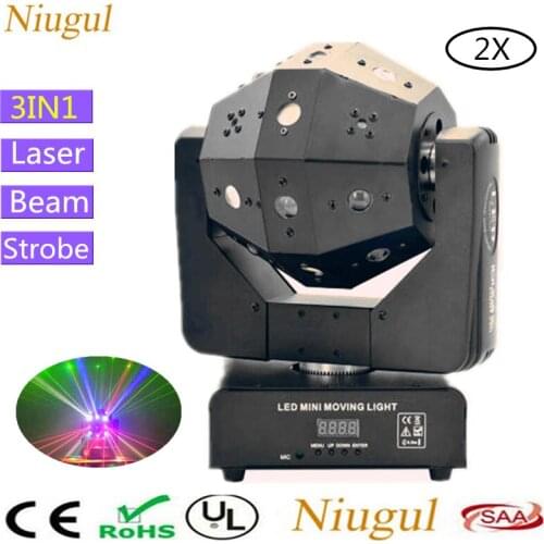 2pcs/lot 16x3W LED Moving Head Light Strobe & Beam & Laser 3IN1 Professional DMX512 Stage Effect Lighting For Bar DJ Disco Shows