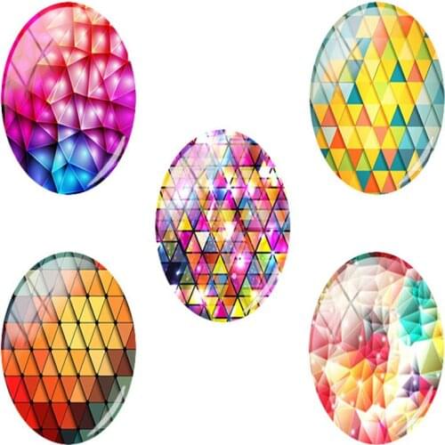TAFREE s/lot NEW 18x25mm Beautiful and colorful triangle geometric pattern Oval Glass Cabochon Flatback Dome Jewelry SJO1