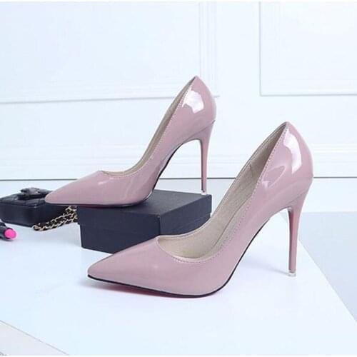 JINJOE Woman Shoes Sexy Stiletto Party Pointed Toe Pumps Wedding Fashion Shoes Patent Leather Thin Heels Gladiator Sandals 10CM