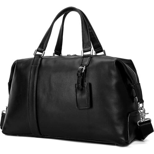 Big Capacity Genuine cow leather travel bags men women soft black Fit 15.6 inch laptop travel duffel shoulder bag business bag