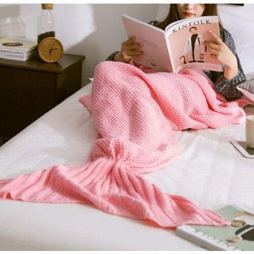 TB015B Lovely fish stytle navy blue turquoise Crochet Blanket Anti-pilling Soft Sofa Sleeping Knitted Mermaid Tail Blanket