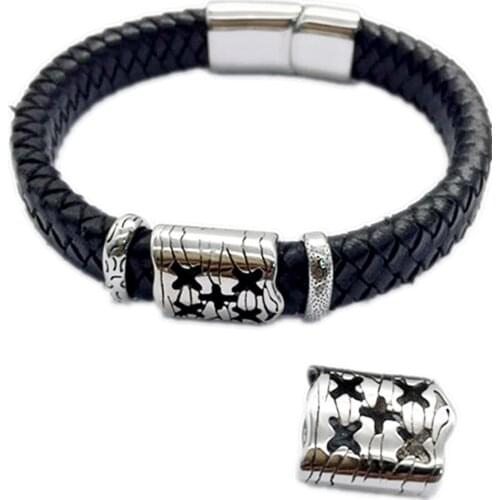 Wonlee Winle Stainless Steel Big hole 6x12mm European Bead Charm Fit DIY Men Leather Bracelet Jewelry Making (Without Bracelet)
