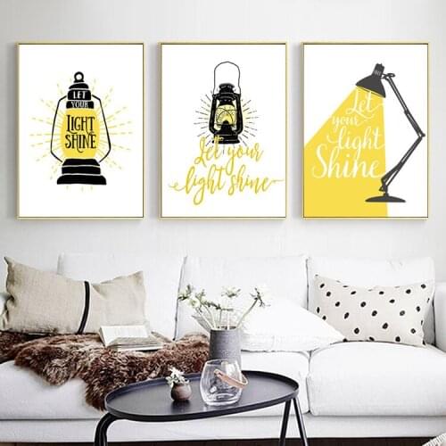 Yellow Abstract Kerosene Lamp Decoration Cartoon Retro Lamp Hanging Painting Wall Pictures for Living Room Canvas Painting
