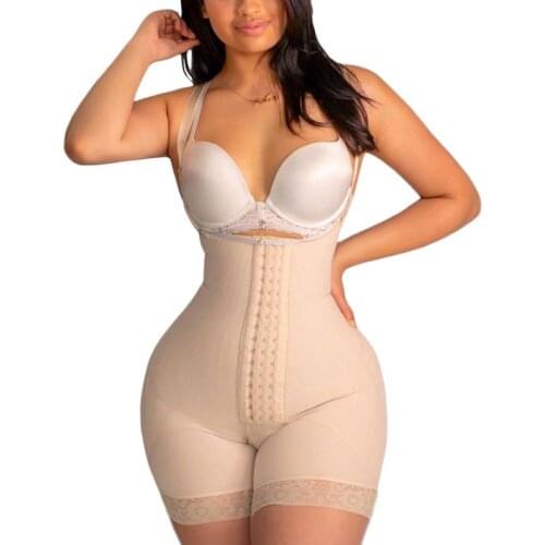 Womens Short Faja With Butt Lifing Ideal For Everyday&Post Surgical Use Removable Bra Straps Low Back Design LaceShapewear