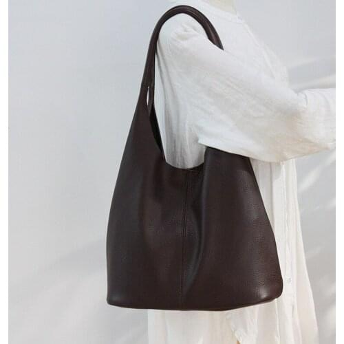 YourSeason Female 2021 Simple Large Capacity Shoulder Bags Hasp Solid Color Woman Nature Soft Cowhide Handbags Genuine Leather