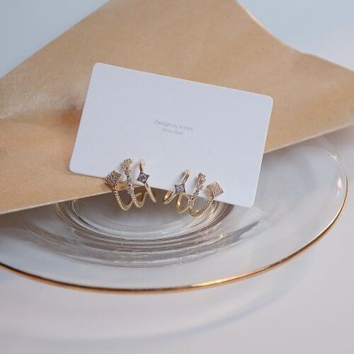 14k Real Gold Fashion Jewelry C-shaped Crystal Exquisite Geometric Stud Earrings for Woman Holiday Party Elegant Earring