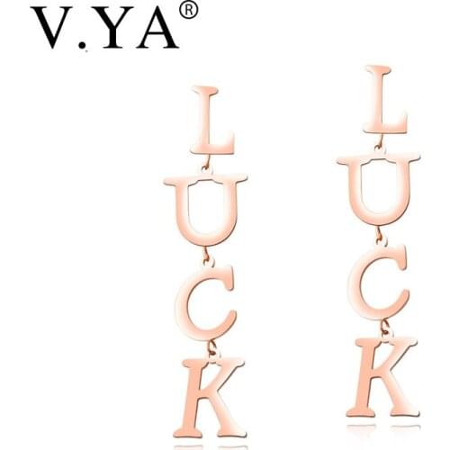 V.YA Hyperbole Drop Earrings for Women Trendy LOCK Rose Gold Color Stainless Steel Metal Geometric Female Earrings Jewelry Gifts