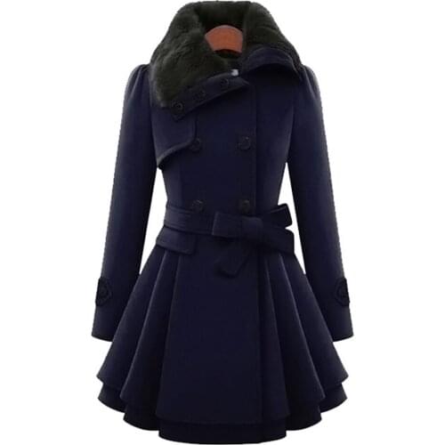 New Womens Woolen Coat Large Size 5XL Double-Breasted Slim Lapels Jacket Autumn Winter Long Section Fur Collar Ladies Wool Coat
