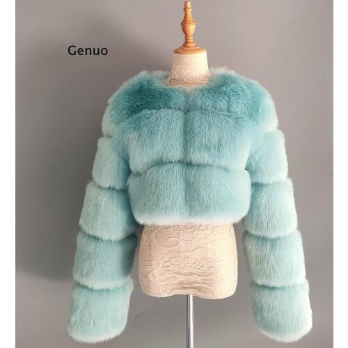 Faux Fox Fur Coat Women Winter Luxury Overcoat Fur Jacket Outerwear Short Fur Coat 3/4 Sleeve Plush Thick Fur Outwear Femme