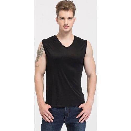 Silk Vest Mens Shoulder Width Pine 70% Mulberry Silk Knitting Bottoming Shirt V-neck Sleeveless
