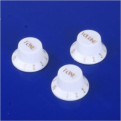 1 Volume 2 Tone Control Knobs For Electric Guitar Bass FD ST Plastic White Golden