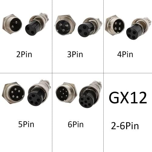1Set GX12 2-6Pin Circular Aviation Connector 12mm 1Pcs Male Plug +1Pcs Female Socket Aviation Wire Audio Adapter Chassis Mount