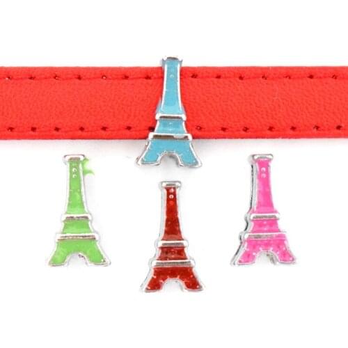 10PCS 10mm Hole Enamel Tower Slide Charms Slide Beads DIY 10mm Bracelets Wristbands Pet Collar Belt Strap