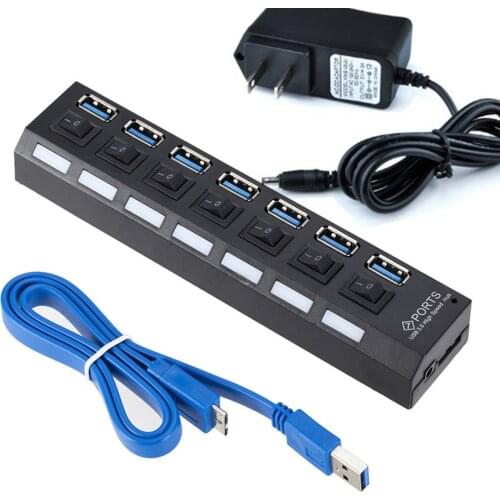 4 / 7 Ports Expander USB 3.0 HUB On/Off Switch Multi USB Splitter Multiple USB with Power Adapter EU US High Speed USB3.0 Hub