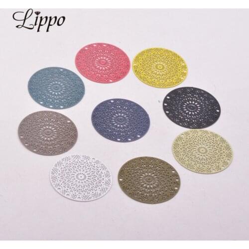 50pcs AB5266 24mm Round Charms Four Hole Print Pendant Diy Jewelry Making