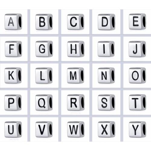 50pcs / Lot Fashion Alloy metal Enamel Letter Big Hole Spacer Sqare Beads Fit European Charm DIY Bracelet Making MT10