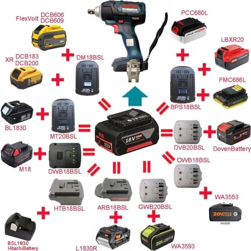 Adapter For Bosch 18V Tool For DeWalt Makita Milwaukee AEG RIDGID DEVON Worx Black Decker Porter Cable Stanley Li-ion Battery