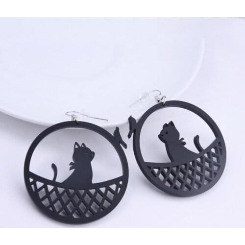 Acrylic Cartoon Basket Kitten Cat Earrings Big Long Fashion Animal Jewelry For Women Girl Ladies Accessories Gift