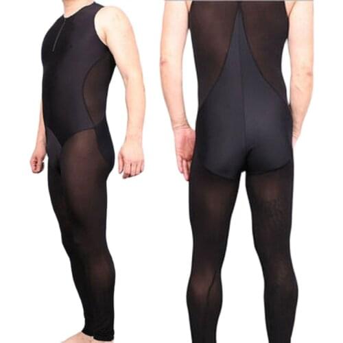 Men Full-Body One-Piece Swimsuit Cloth Patchwork Sleeveless Fitness Yoga Maillot Beach Surf Competitive Swimming Tights Jumpsuit