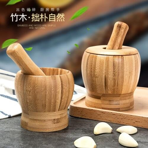 Solid Wood Bamboo Mortar and Pestle Herbal Tools Kitchen Garlic Crusher Eco-friend Bamboo