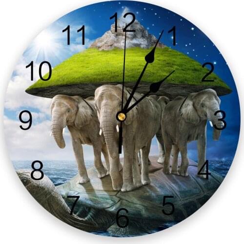 Turtle Elephant Earth Sea Print Wall Clock Modern Wall Art Silent Wall Watch Living Room Home Decor Christmas Gift