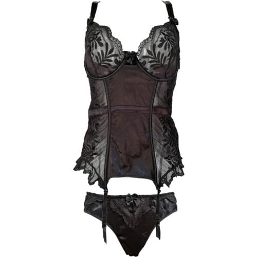 Black Embroidery Bowknot Women Bondage Bustier for Female Corset with belts Removable Strap Metal clips Underwear Lingerie SH004