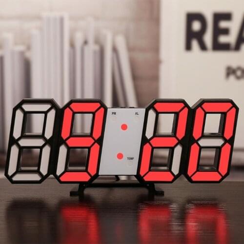 3D LED Digital Alarm Clock Glowing Night Mode Brightness Adjustable Electronic Wall Hanging Table Clock 24/12 Hour