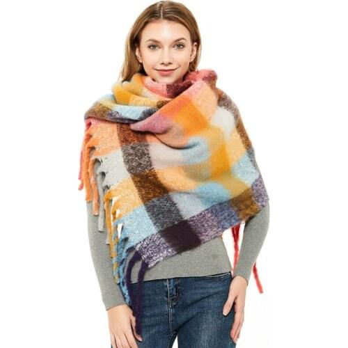 Colorful 2020 plaid cashmere winter scarf Women warm shawl and wraps scarfs for ladies pashmina soft long tassel bandana