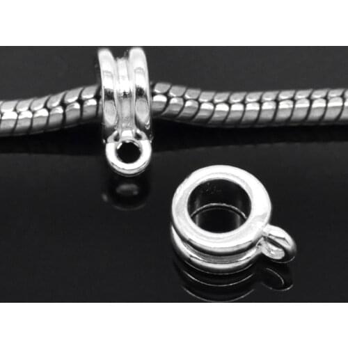 Doreen Box Lovely 50PCs Silver color Bail Beads Fit European Charm Bracelets 11x8mm( 3/8"x 3/8") (B19544)