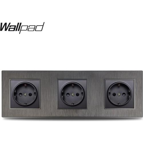 Wallpad S6 Triple 3 Frames EU Electric Outlet Power Wall Socket Black Silver Gold Brushed PC Plastic Imitating Aluminum