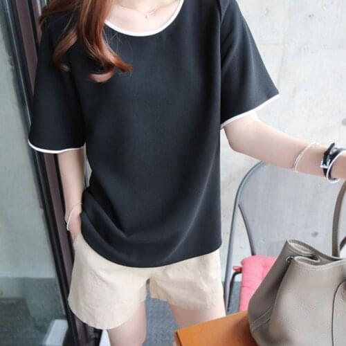 Short-sleeved T-shirt round neck Korean version of the summer new simple and thin womens blouse large size loose trend