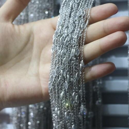 1M Faceted Gunemtal Silver Zircon Chain Wholesale Gem stone Chain Wire Wrapped Plated Oval Shape Hollow CZ Diamo Beads Findings