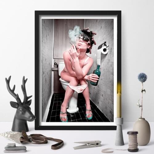 Canvas Painting A Fashion Girl Sitting On A Toilet Posters Wall Sticker Art Print Picture For Home Decor No Frame