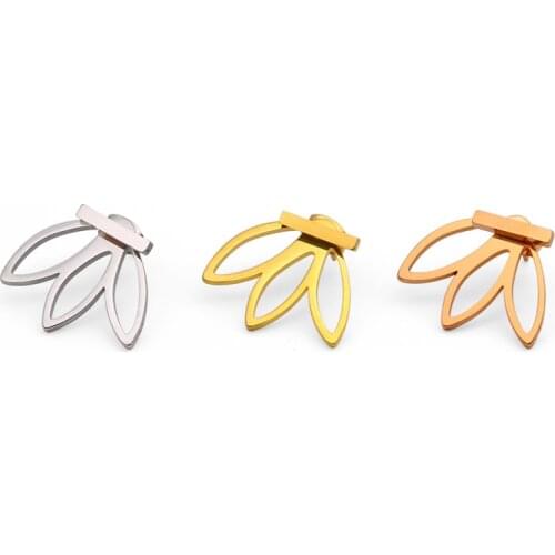 AsJerlya Stainless Steel Classic Leaf Stud Earrings Women Rose Gold Stainless Steel Boucles D'oreilles Best Friend Gift