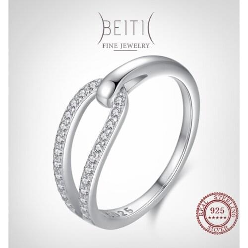 Beitil Geometric Design Accessories 925 Sterling Silver Clear Zircon Finger Ring For Fine Female Fashion Jewelry Gift