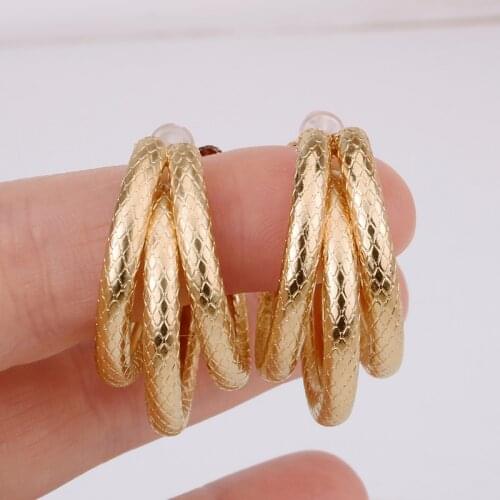 Golden Round Drop Earring for Women Alloy Trendy Three-layer Fish-scale Pattern Fashion New Korea Ear Ring Wholesale HOT 2021