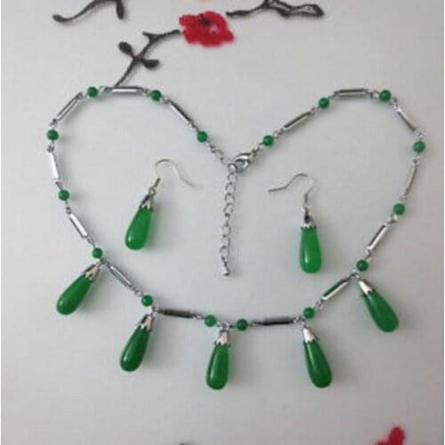 Pretty Exaggeration Cute Green stone Necklace jade Pendants Earring Jewelry Sets