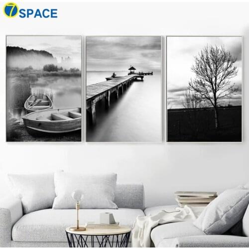 Ship bridge Tree Sea Natural Wall Art Canvas Painting Nordic Vintage Posters And Prints Wall Pictures For Living Room Home Decor