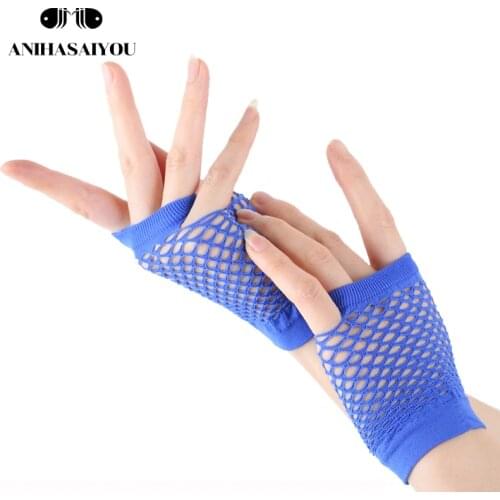 Short fishnet mittens nightclub multicolor fun womens mittens punk fun mesh gloves hollow fingerless gloves-1505