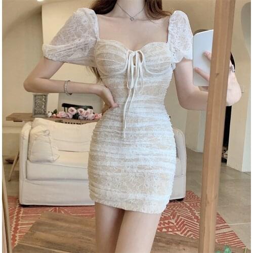 Short sleeve lace bandage dress sexy women bodycon mini dresses dames jurken zomer jurk dress 2021