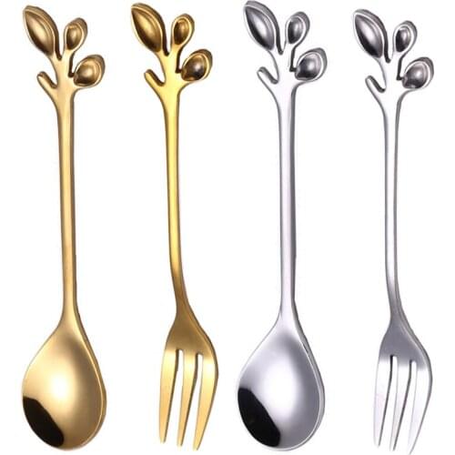 Stainless Steel Leaf Spoon Coffee Spoon Small Luxury Cute Coffee Stirring Spoon Durable Spoon Dessert Fork Teaspoon