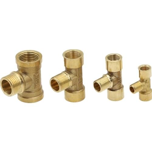 Copper Tube Fittings Tee Female /Male /Female 1/8" 1/4" 3/8" 1/2" Thread Brass Coupler Connector Fittings gas water oil adapter