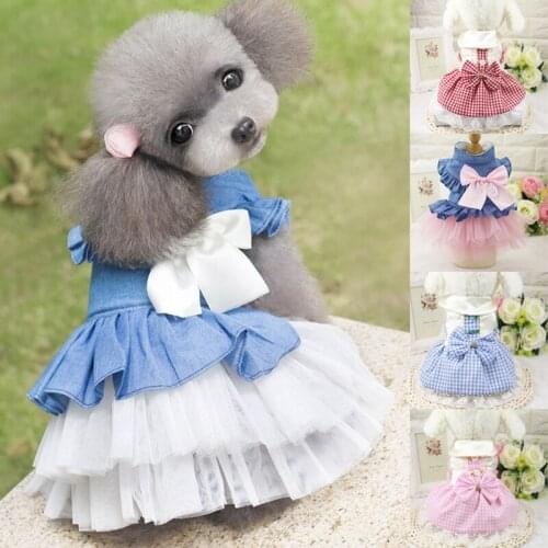 Fashion Pet Dog Plaid Skirt Clothing Cute Dog Princess Dress Denim Dresses Small Dog Cat Spring Summer Comfortable Clothes