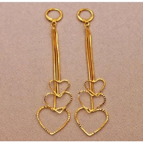 Trendy 18k Gold Copper Plated Dangle Drop Chain Heart Earrings For Women Girls Fashion Jewelry Accessories Wedding Party Gift
