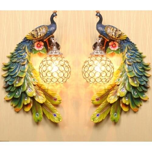 Fashion creative peacock crystal wall lamp Nordic bedroom bedside living room TV background wall lamp 110V 220V led wall light