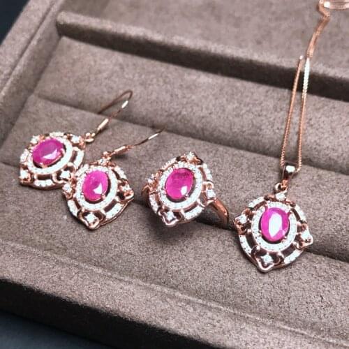 KJJEAXCMY boutique jewels 925 New lotus leaf set with 3 earrings in sterling silver and natural ruby pendant ring