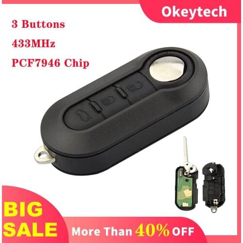 OkeyTech Car Remote Key For Fiat 500 Doblo Qubo Grande Punto 2010-2017 PCF7946 Chip 3 Buttons 433Mhz Auto Replacement Car Key
