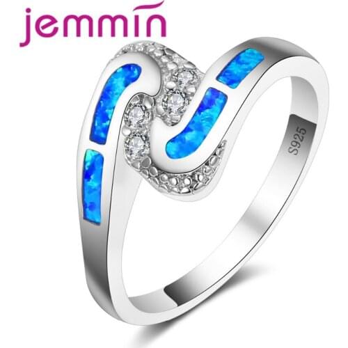 Wholesale & Retail Opal Rings with Clear CZ Crystal 925 Sterling Silver Blue Fire Opal Rings Fashion Jewelry for Women