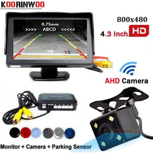 Koorinwoo Core CPU Parktronic System Car Parking Sensor 4 Radar Step Speaker LCD Car Monitor With Rearview Camera Parking Camera